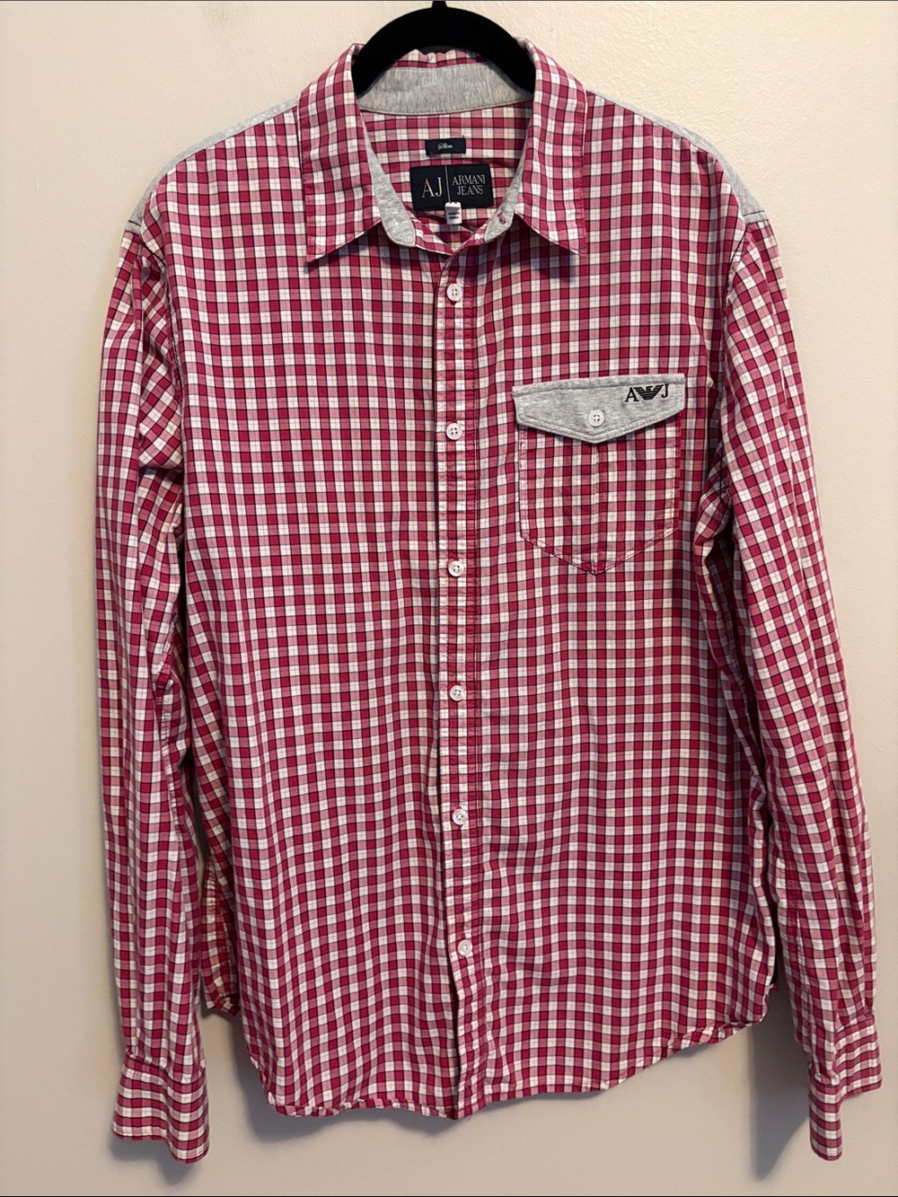 Armani Jeans Red and White Gingham Button-Down Shirt